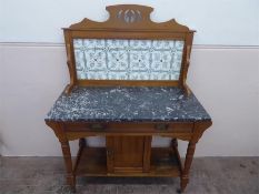 An Art Nouveau Satin Wood Marble-Top Washstand