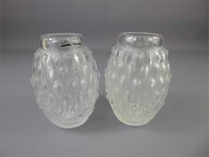 Two Lalique Post 1945 'Figuera' Frosted Glass Vases