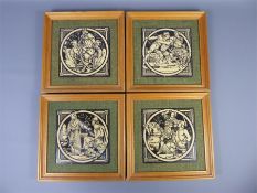 Minton, Four Black and Cream Medieval Scenes Tiles