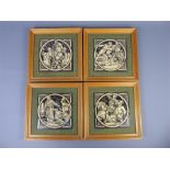 Minton, Four Black and Cream Medieval Scenes Tiles