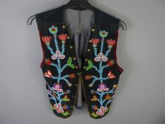 A Late 19th Century North American Ojibwe Velvet Foliate Beaded Waistcoat