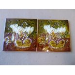 Six Vintage 6" Square English Majolica Floral Tiles