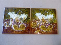 Six Vintage 6" Square English Majolica Floral Tiles