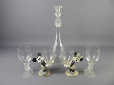 A Mickey Mouse 'Disneyland Paris' Wine Decanter and Six Glasses
