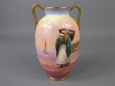 A Royal Doulton Porcelain Urn-Shaped Two-Handled Vase