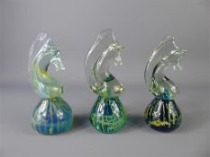 Three Mdina Green/blue Sea-horse Paperweights