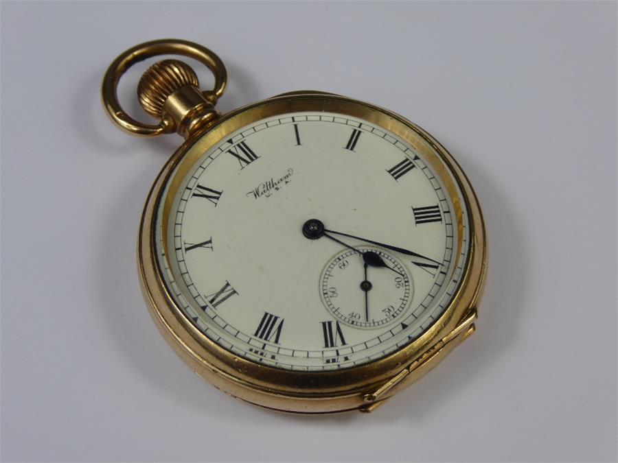 A Waltham USA Rolled Gold Open Faced Pocket Watch