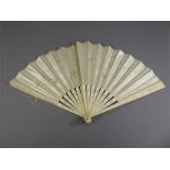 An Antique Ladies Bone and Hand-Painted Cream Silk Fan