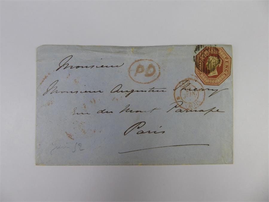 GB 1852 10d Embossed on Envelope London to Paris