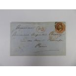 GB 1852 10d Embossed on Envelope London to Paris