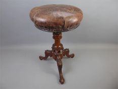 A Victorian Adjustable Walnut Piano Stool