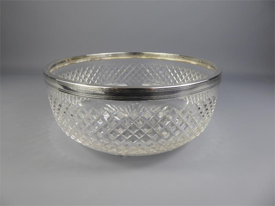A Silver Collared Cut-crystal Fruit Bowl