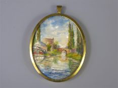 A Charming Victorian Oval Painting on Mother-of-Pearl
