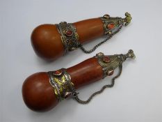 Two Tekke Turkman Silver-Mounted Perfume Gourds