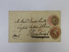 Postal History - GB 1853 10d Embossed Uprating 1d Pink Envelope
