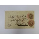 Postal History - GB 1853 10d Embossed Uprating 1d Pink Envelope