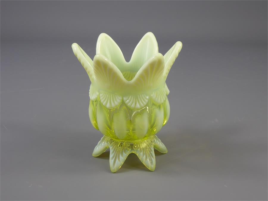 A Small Victorian Vaseline Primrose Yellow Spill Vase