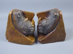 A Pair of Stone African Shona Art Book Ends