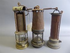 Three Antique Miners Oil/Paraffin Lamps