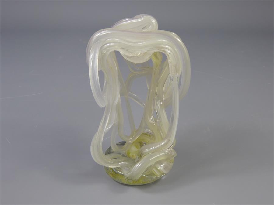 A Hand-Blown Opaque Yellow Art Glass Knot Sculpture/Paperweight