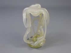 A Hand-Blown Opaque Yellow Art Glass Knot Sculpture/Paperweight