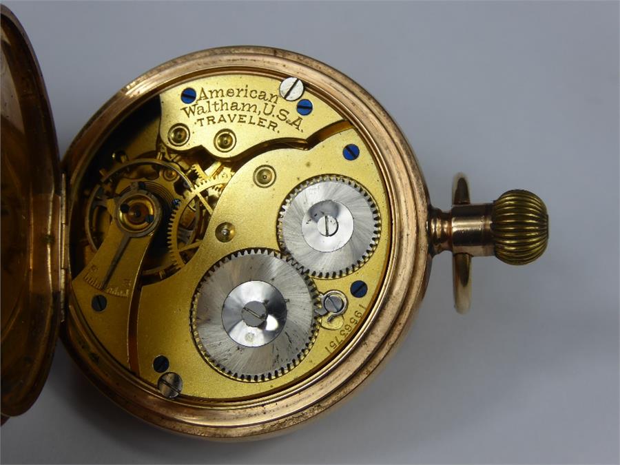 An Edwardian Waltham's USA 9ct Gold Half-Hunter Pocket Watch - Bild 4 aus 8