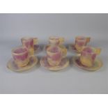 Art Deco Set of Six Frosted Glass Espresso Cups and Saucers