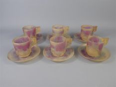 Art Deco Set of Six Frosted Glass Espresso Cups and Saucers