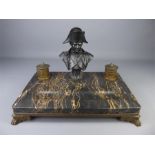 A 19th Century French Portoro Marble and Bronze Napoleon III Double Inkwell Stand