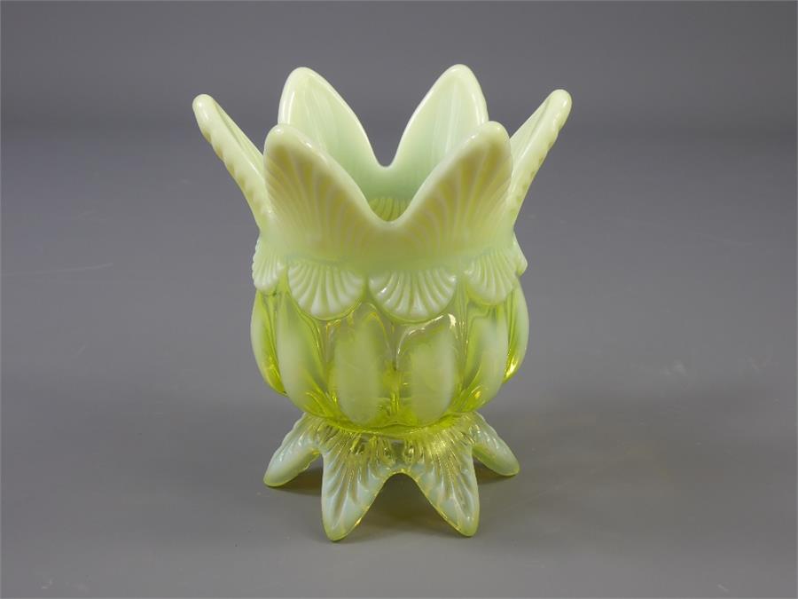 A Small Victorian Vaseline Primrose Yellow Spill Vase - Image 2 of 2