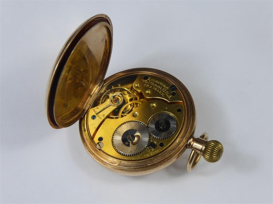 An Edwardian Waltham's USA 9ct Gold Half-Hunter Pocket Watch - Bild 5 aus 8