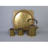 An Arts and Crafts-Style Indian Brass Tea Set with Tray