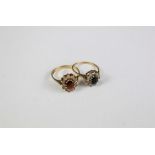 Two 9ct Yellow Gold Garnet and Sapphire Cluster Rings