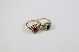 Two 9ct Yellow Gold Garnet and Sapphire Cluster Rings