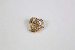 An Edwardian 15ct Gold Heart-Shape Pearl and Turquoise Brooch