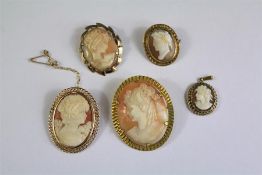 A Quantity of Shell Cameo Brooches and Pendant