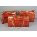 Three Vintage Crocodile Effect Leather Handbags.