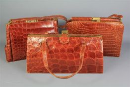 Three Vintage Crocodile Effect Leather Handbags.