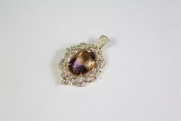 An 18ct Yellow Gold Amertrine and Diamond Pendant Necklace