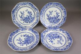 Four 19th Century Chinese Blue and White Octagonal Plates.