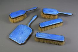A Blue Enamel and Silver Brush Set.