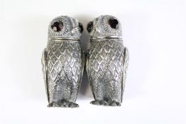 A Pair of Italian Silver Owl Shaped Condiments