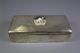 A Silver Double Cigarette Box with Enamel Plaque.