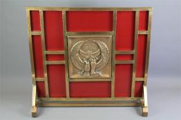 An Art Deco Style Bronze and Enamel Fire Screen