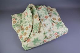 A Pair of Bespoke Green Cream and Orange Floral Curtains