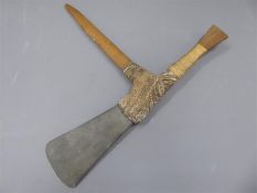 A Papua New Guinea Stone, Wood and Rattan Axe