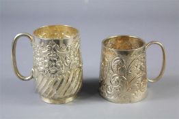 Two Silver Christening Mugs.