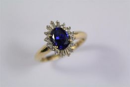 A 14ct Yellow Gold Tanzanite and Diamond Ring