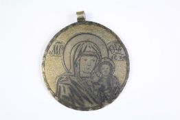 An Antique Russian Silver Niello Icon Pendant