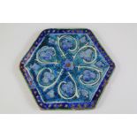 An Antique Syrian Hexagonal Blue Pottery Tile.